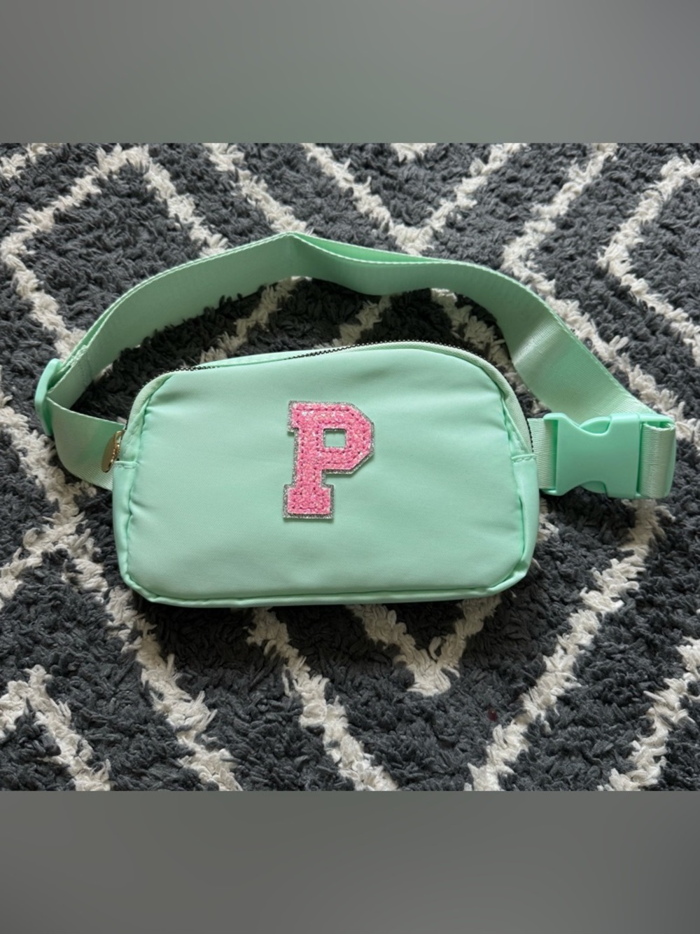 Mint Green Kids Waist Bag with Pink 'P' Patch